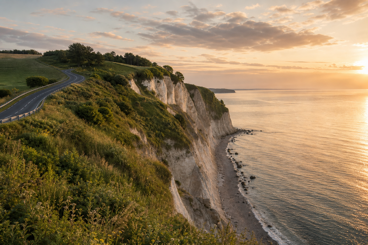 Kuestenstrasse an der Ostsee bei Sonnenaufgang
